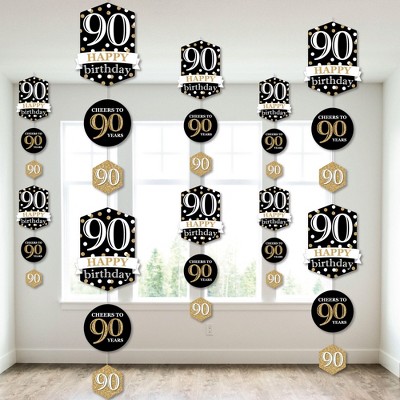 Big Dot of Happiness Adult 90th Birthday - Gold - Birthday Party DIY Dangler Backdrop - Hanging Vertical Decorations - 30 Pieces