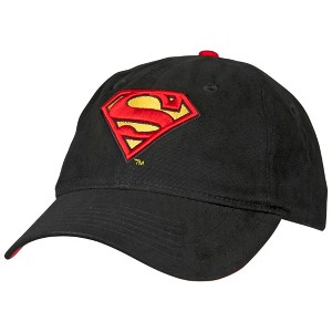 Adult Superman Classic Symbol Black Curved Brim Adjustable Dad Hat - 1 of 4