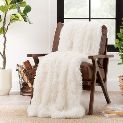 White Reversible Faux Fur and Sherpa Throw Blanket 50" x 65"
