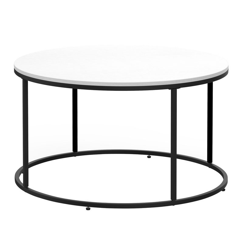 HOMCOM Modern Coffee Table, Round Center Table with Black Metal Frame for Living Room, White, 4 of 10