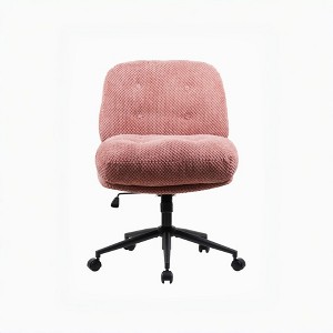 Pink Cross-Leg Chair on Wheels ¨C Wide Thick Seat, Swivel Ergonomic Desk/Vanity Ready - 1 of 4