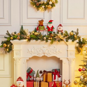 6 FT Pre-lit Christmas Garland, Indoor Outdoor Artificial with 20 LED Lights, with Ribbon, Ball Ornaments, Pine Cones and Stars for Mantle, Stairs - 1 of 4