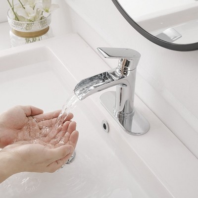 Polished Chrome Single Handle Waterfall Bathroom Faucet