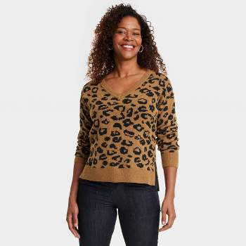 NEW Knox Rose Leopard Print Sweater Women's 2X Crew Neck Stretch Knit  Pullover