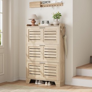 Shoe Storage Cabinet with 3 Flip Drawers,Freestanding Shoe Storage for Entryway with 2 Side Hooks - 1 of 4