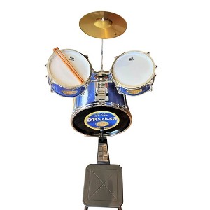 KSM Metal Drum Set for Kids 3 Drums 2 Drumsticks, Kick Pedal, Stool - 1 of 3