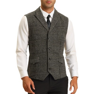 Lars Amadeus Men's Peaked Lapel Slim Fit Sleeveless Formal Houndstooth Waistcoat