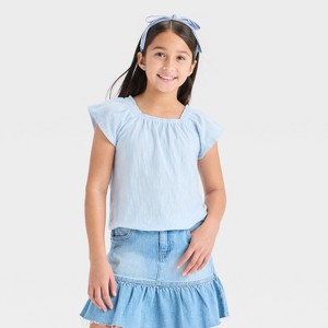 Girls' Short Sleeve Crepe Knit 'Shells' Top - Cat & Jack™ Cream - 1 of 3