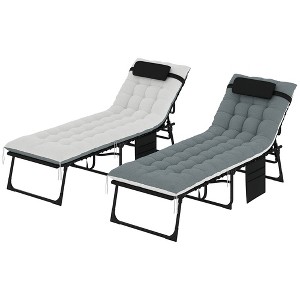 Outsunny 2 Pieces Outdoor Lounge Chairs, 5-Level Reclining Outdoor Chaise Lounge, Folding Tanning Chair with Cushion for Beach, Poolside - 1 of 4