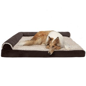FurHaven Two-Tone Faux Fur & Suede Deluxe Chaise Lounge Cooling Gel Top Foam Sofa Dog Bed - 1 of 3
