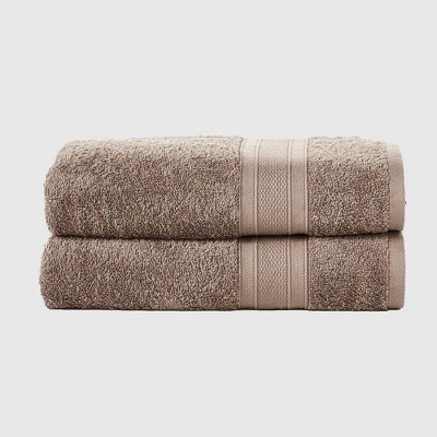 2pc Feather Touch Cotton Bath Towel Set Brown - Trident Group