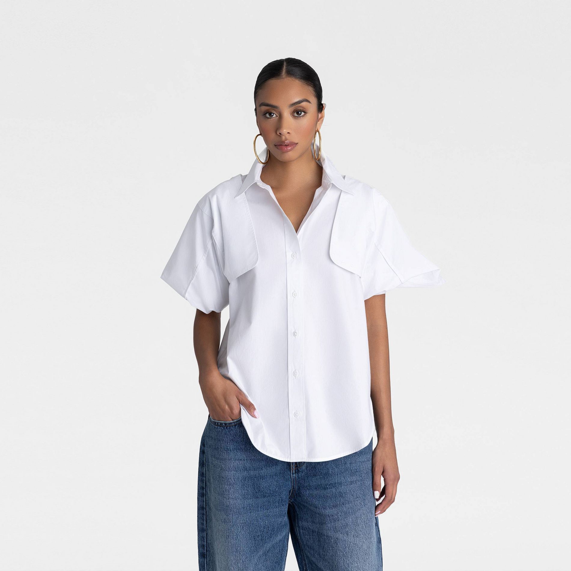 KBB by KAHLANA Women's Long Sleeve 'The Convertible Sleeve Shirt' - White