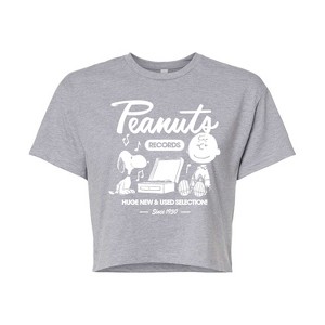 Women's - Peanuts - Charlie Brown Records Cropped Graphic T-Shirt - 1 of 4