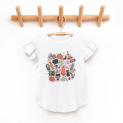 The Juniper Shop Halloween Doodle Collage Toddler Flutter Sleeve Tee