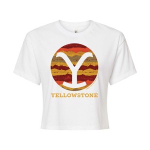 Women's - Yellowstone - Ranch Pattern Y Brand Fill Cropped Graphic T-Shirt - 1 of 4