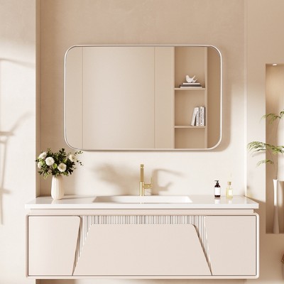 Tempered Glass Rounded Rectangle Framed Wall-Mounted Bathroom Vanity Mirror