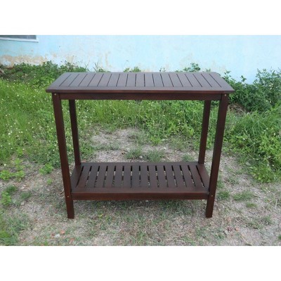 CAVINAS Acacia Wood Patio Table,42" Outdoor Side Table with Slatted Design,Multi-Purpose Patio End Table for Indoor,Outdoor