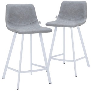LeisureMod Elland Leather Bar Stool – Modern Counter Height Stool with White Stainless Steel Legs for Kitchen Island or Home Bar Set of 2 - 1 of 4