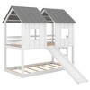 Twin over Twin Wooden House Bunk Bed with Slide and Windows, Twin Size House Bunk Bed with Roof for Kids Bedroom, White - 4 of 4
