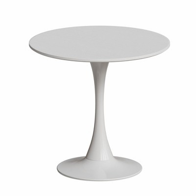 Lirago 31.4"W * 31.4"D * 28.9"H Medieval White Marble Round Dining Table with Metal Base-Compact 2-3 Seater