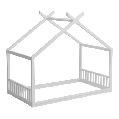TopComfy Beds Twin Size Wood House Bed With Headboard Footboard Wooden Fence Easy Assembly Finish for Bedroom, White, 79"*17"*6"