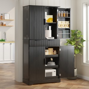 72" Fluted Kitchen Pantry Cabinet, Freestanding Cupboard Storage Cabinet with Drawers, Coffee Bar Cabinet for Living Room Hallway - 1 of 4
