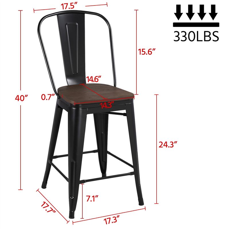 Yaheetech Pack of 4 Classic Armless Metal Bar Stools With Footrest Backrest, 4 of 10