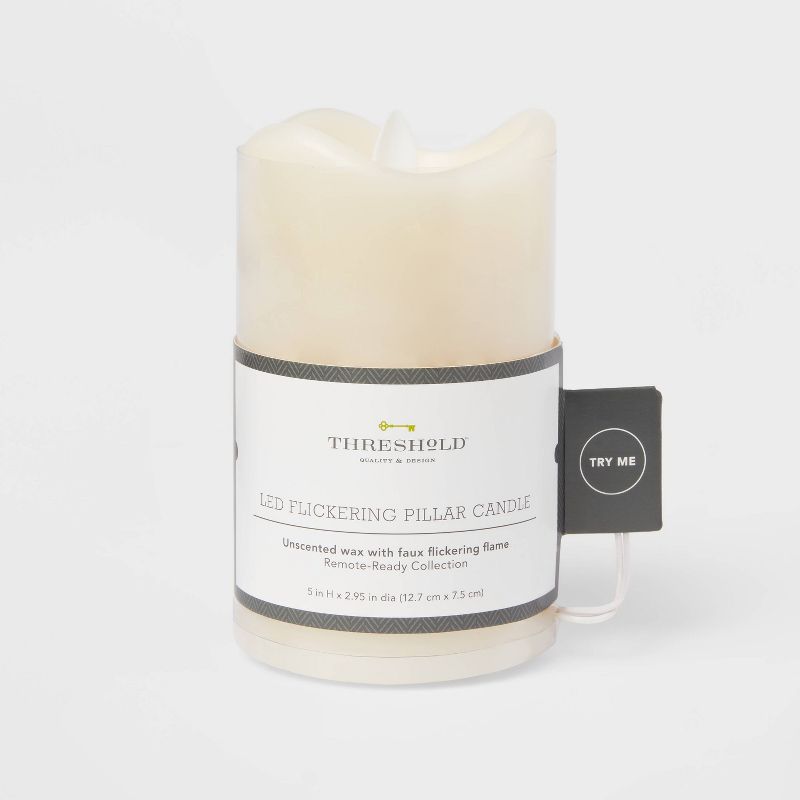 5&#34; x 3&#34; LED Flickering Flame Candle Cream - Threshold&#8482;, 1 of 8