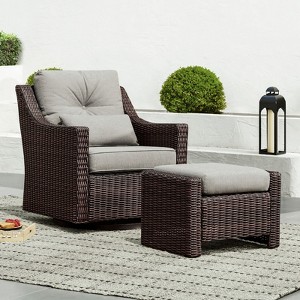 Spruce & Spring Outdoor Wicker Patio Outdoor Sofa Swivel Chair Coffee Table - 1 of 4