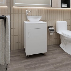 Gulches Modern White Bathroom Vanity with Integrated Sink and Faucet, One-Door Cabinet - 1 of 4
