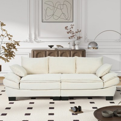 85.4" Modern Corduroy Fabric Couch 2 Seater Couch With 2 Decorative Throw Pillows Snug Upholstered Sofa For Living Room,Apartment-Cuddlewood