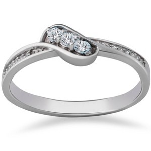 Pompeii3 1/6ct 3-Stone Diamond Promise Engagement Ring 14K White Gold - 1 of 4