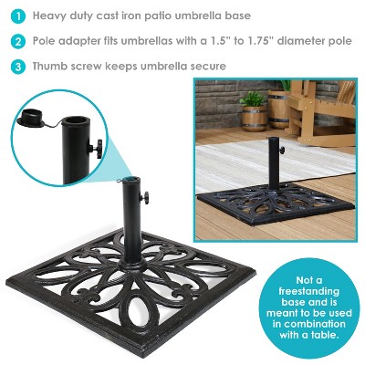 Heavy-Duty Black Cast Iron Square Patio Umbrella Base