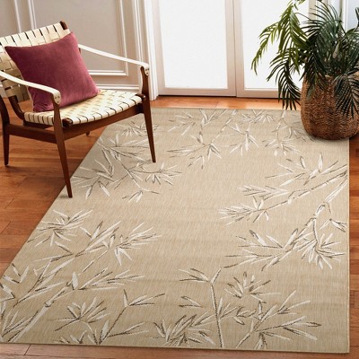 Sand Floral Flat Woven Round Synthetic Indoor/Outdoor Rug