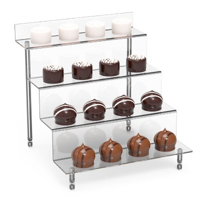 NewHome "2-Pack 4-Tiered Acrylic Display Shelf Riser Stand for Action Figures, Collectibles, Desserts & More" White