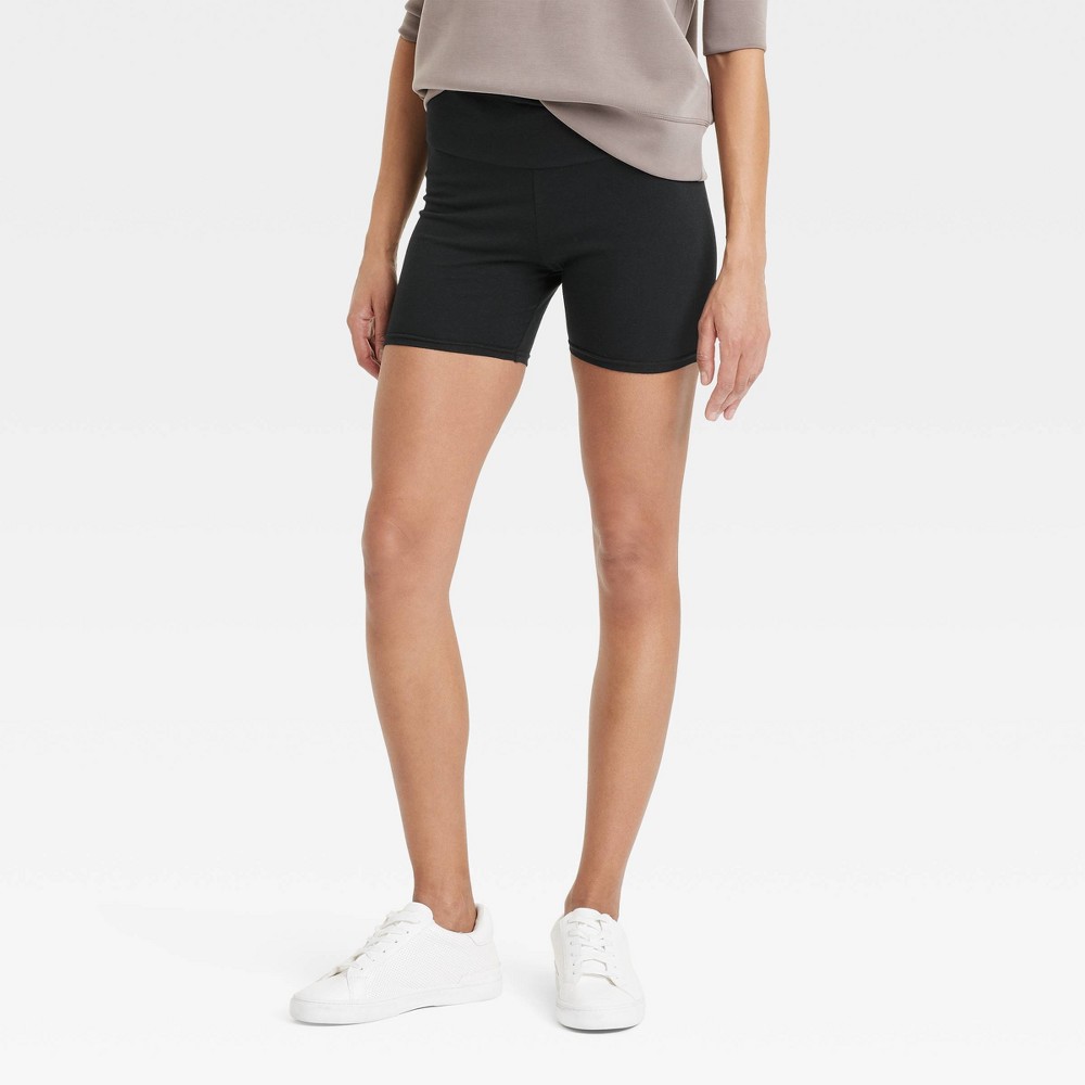 Women's High Rise Cotton 5" Inseam Bike Shorts - A New Day™ Black XL: Midweight Fabric, Regular Fit, Full Waistband Elastic