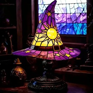 Racxily Halloween Outdoor DecorationsStained Resin Glowing Gothic Retro Resin Lamp For Bedroom Party,Creative Wizard Hat Shape Lights For Indoor - 1 of 4