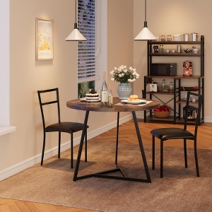 Round Dining Table Set for 2, Kitchen Table with 2 Upholstered Chairs, 3-Piece Circle Dining Table Set - 1 of 4