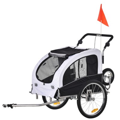 White and Black 2-in-1 Dog Bike Trailer Pet Stroller
