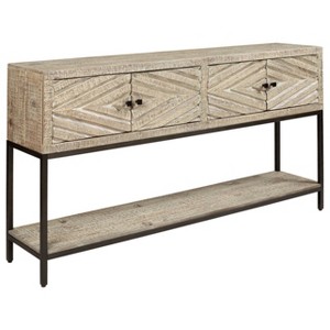 Roanley Sofa/Console Table Distressed Brown - Signature Design by Ashley: 4-Door Couch Table with Storage - 1 of 4