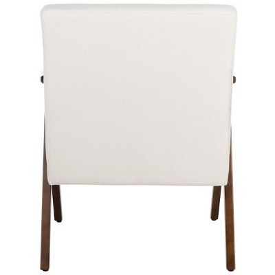 White Linen and Walnut Wood Arm Accent Chair