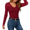 Women's Lace Trim Blouse Long Sleeve V-Neck Fitted Top with Floral Detail for Romantic - 3 of 4