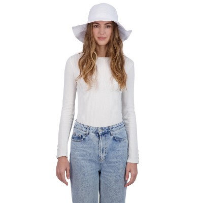 Laundry By Shelli Segal Women's Straw Cloche Hat with Folded Back Bow - Crochet Hat For Women