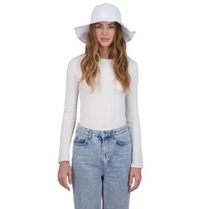 Laundry By Shelli Segal Women's Straw Cloche Hat with Folded Back Bow - Crochet Hat For Women - 1 of 4