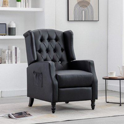 Recliner Chair With Seat Cushion, Buckle Backrest PU Reclining Sofa Chair, Modern Armchair Reading Chair