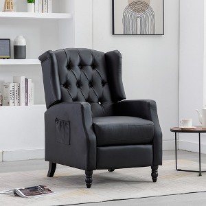 Recliner Chair With Seat Cushion, Buckle Backrest PU Reclining Sofa Chair, Modern Armchair Reading Chair - 1 of 4