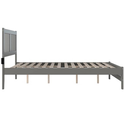 Gray Wood Queen Bed with Slatted Headboard and USB Ports