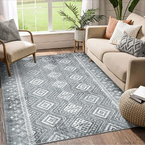 Boho Area Rugs Washable Rug Moroccan Lattice Rugs Living Room Rug Non-Slip Non-Shedding Carpet Soft Geometric Rugs - 1 of 4