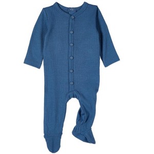 MiniMoi Baby and Toddler Solid Color Ribbed Cotton Blend Button-Down Footie - 1 of 4