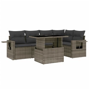 vidaXL 6 Piece Patio Sofa Set with Cushions Gray Poly Rattan - without storage - 1 of 4